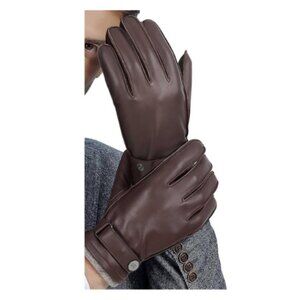 Men's Leather Gloves Sheepskin Classic Winter Touchscreen Wool Lined Warm Gloves